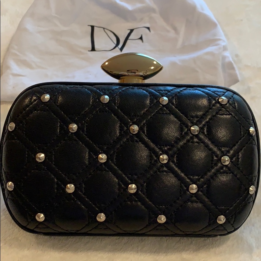 Black studded Diane Von Furtsenberg evening clutch